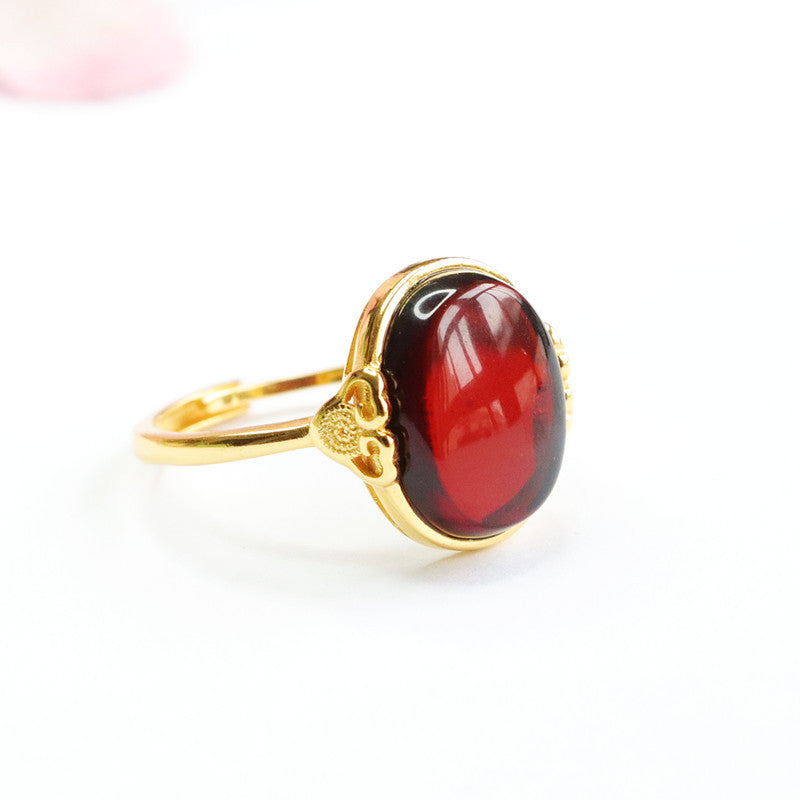 Sterling Silver Oval Beeswax Amber Ruyi Ring - Fortune's Favor