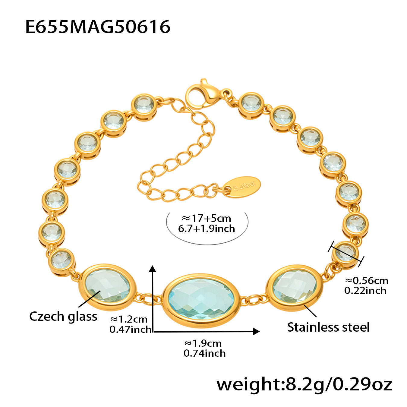 Planderful Crystal Glass Bracelet 18K Gold Plated For Women