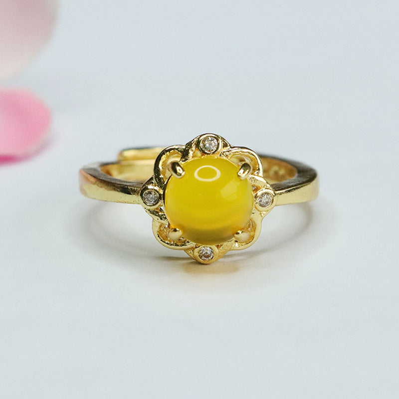 Chalcedony and Agate Flower Ring with Sterling Silver Needle