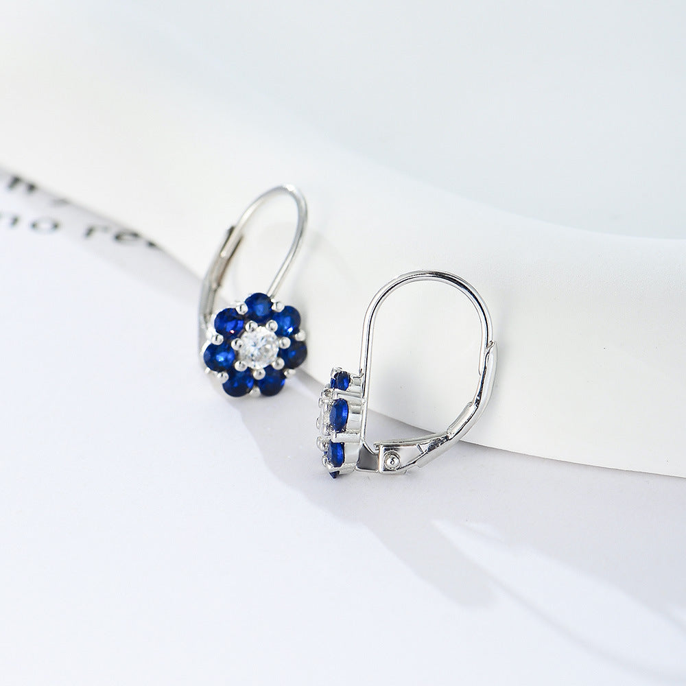 Retro Color Zircon Flower Ear Buckle Earrings Style Earrings High-End Earrings
