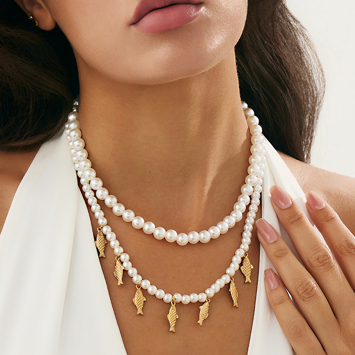 Coastal Fish & Pearl-Style Layered Necklace
