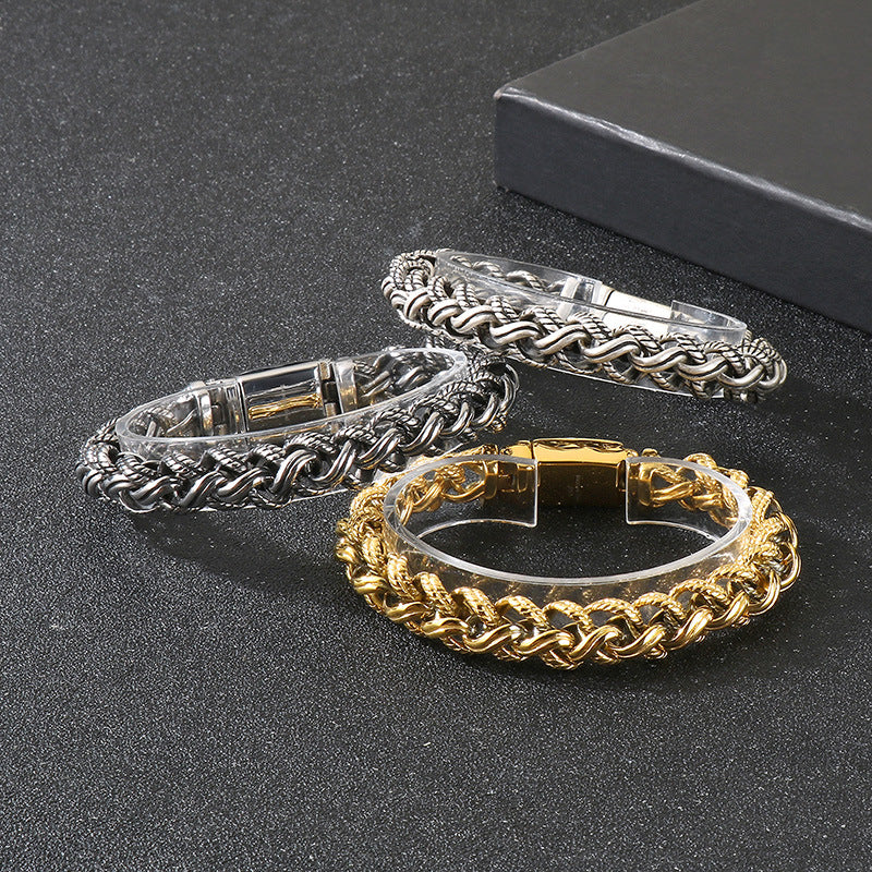 Planderful Mens Bracelet Retro Hipster Titanium Steel