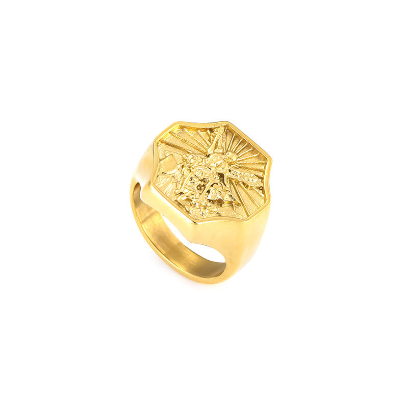 Planderful Saint Michael Ring For Men Titanium Steel Archangel Design Durable Everyday Genie