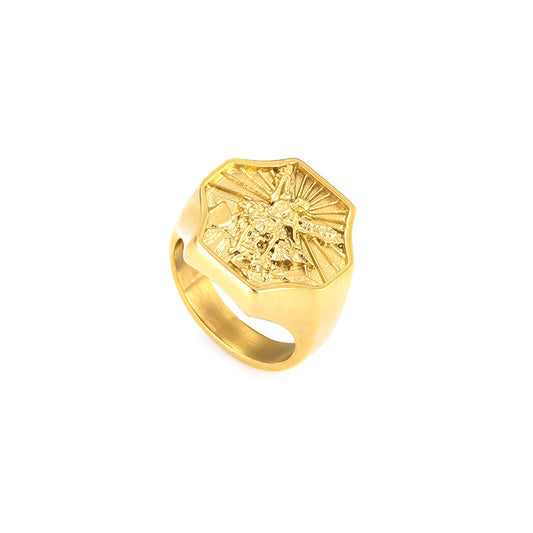 Planderful Saint Michael Ring For Men Titanium Steel Archangel Design Durable Everyday Genie