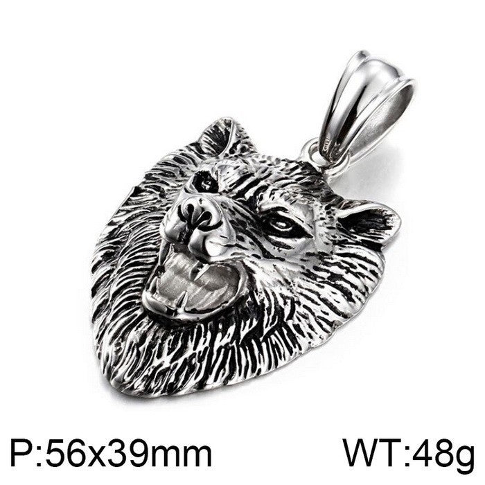 Animal Shape Old, Punk Lion Head Wolf Head Fox Titanium Steel Men's Pendant Necklace