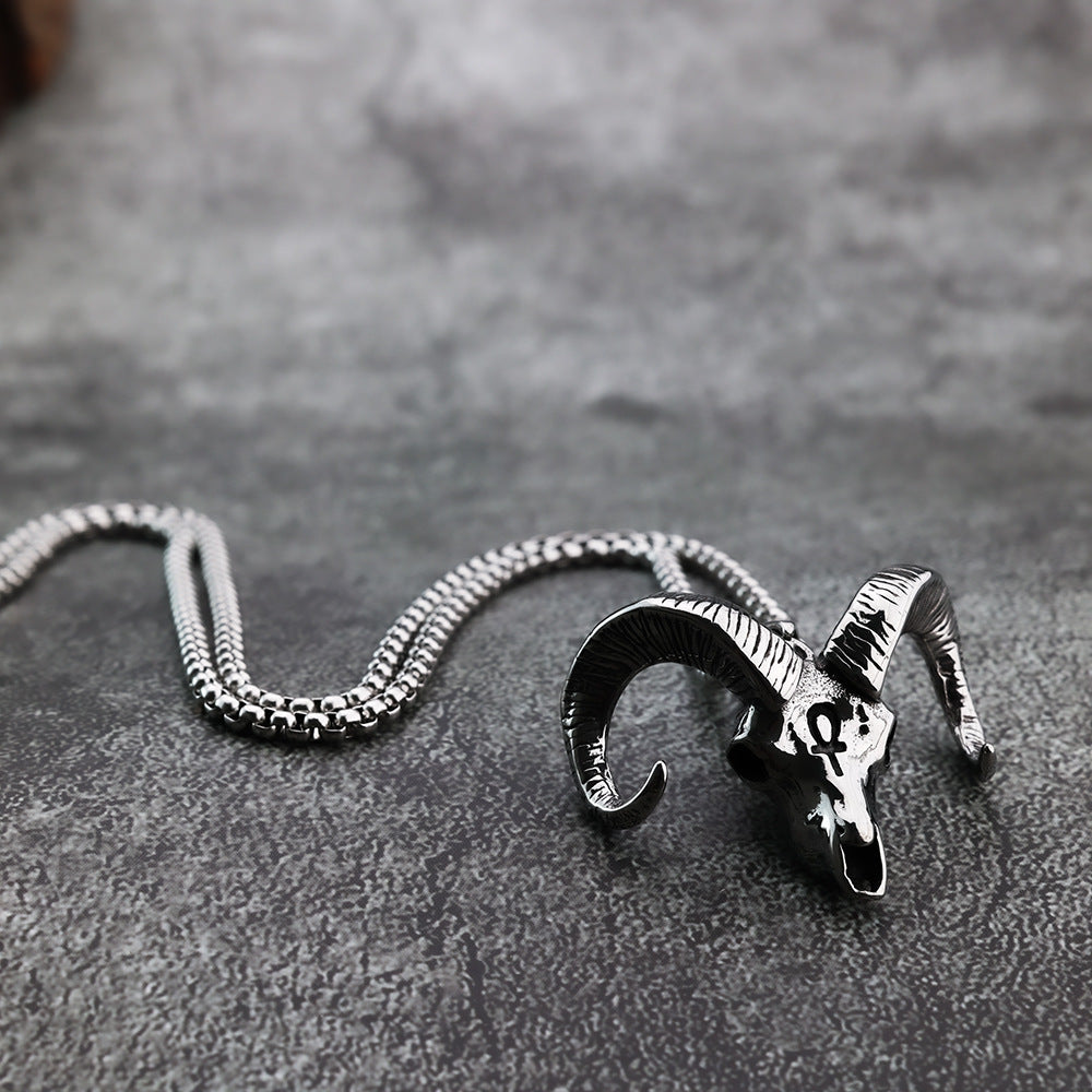 Nordic Retro Stainless Steel Men's Pendant Sheep Head Anka Cross