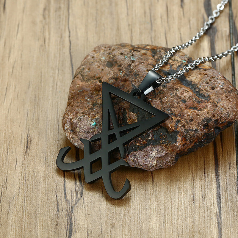 Titanium Steel Lucifer Seal Pendant for Men, Black Jewelry