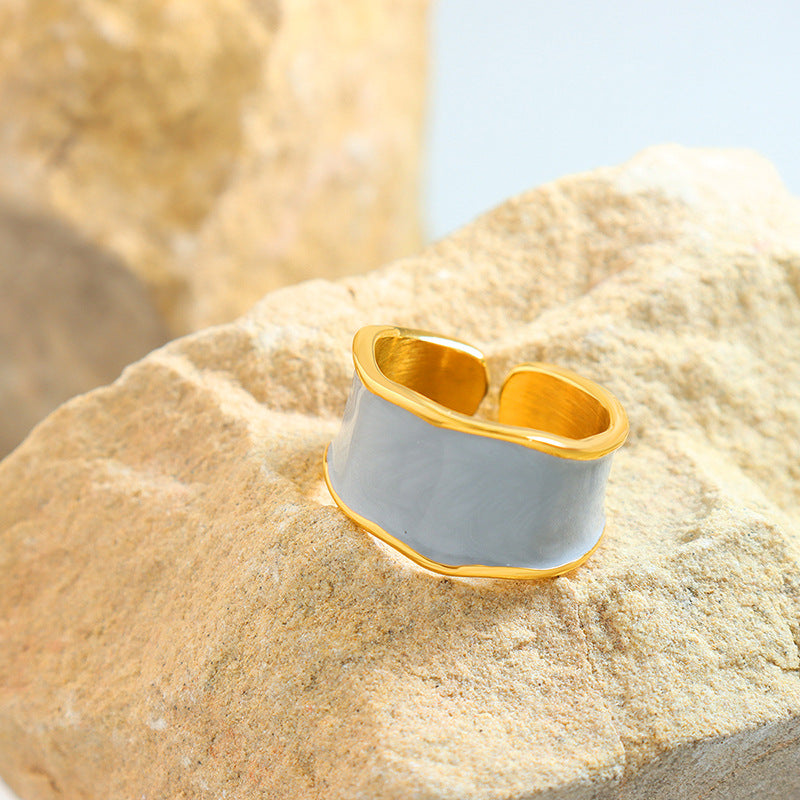 Enamel Drip Oil Ring with Open Design - Hepburn Inspired French Ring