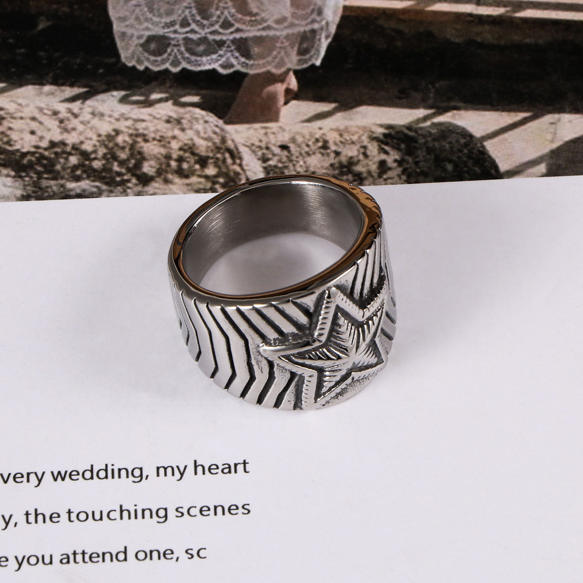 Stainless Steel Ring Star Style Mens Accessories Ring