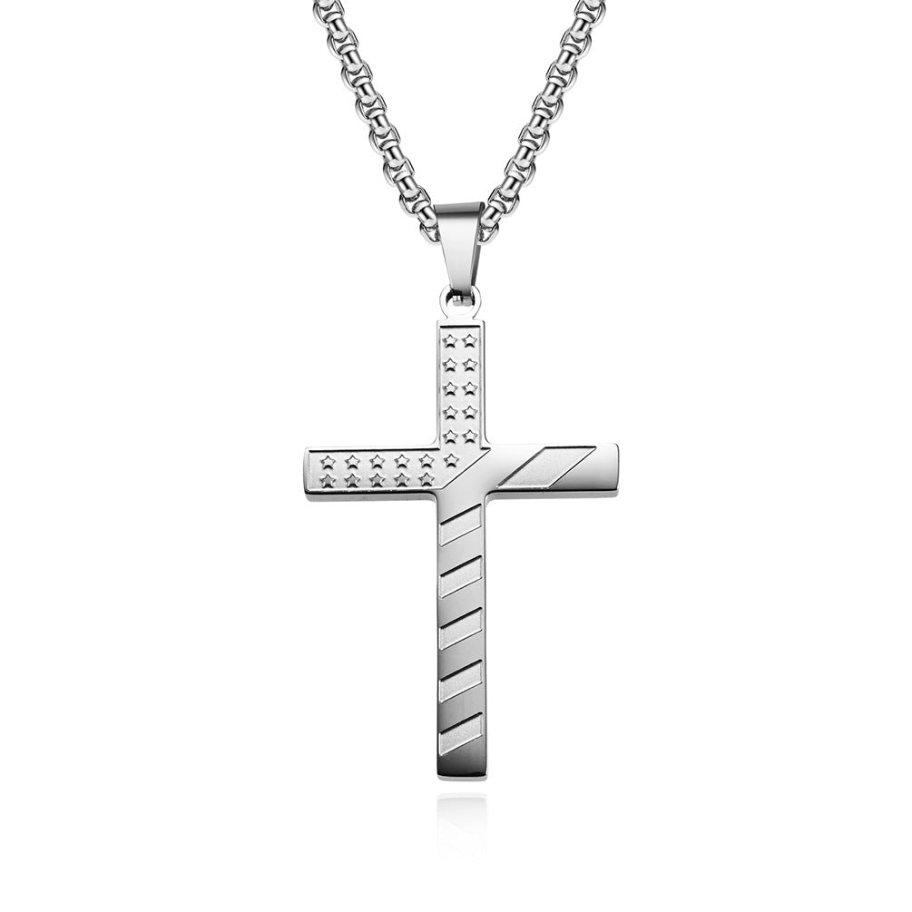 Planderful American Flag Cross Necklace Titanium Steel Unisex Hip Hop Style Premium Daily Wear