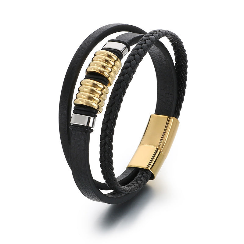 Planderful Leather Bracelet For Men Magnetic Buckle Everyday
