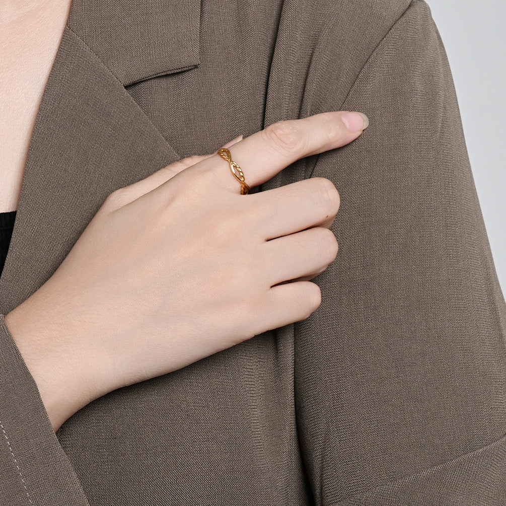 Planderful Titanium Steel Ring With Double Strand Braided Twist Geometric Winding Design For Women