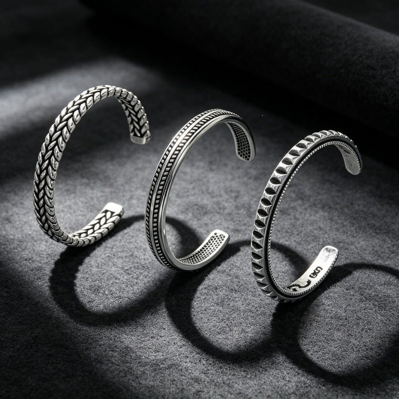 Fish Bone Segmented Texture C-Shaped Bracelet Niche Crescent Scale Serrated Stainless
