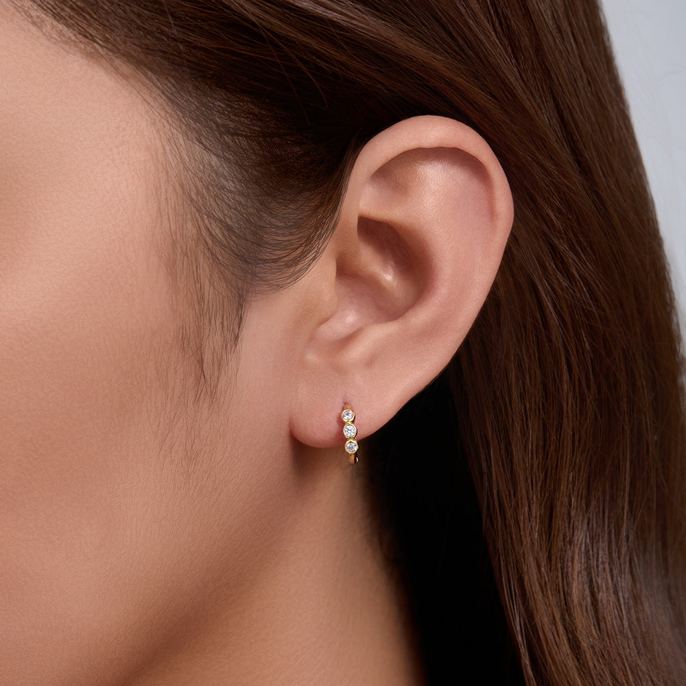 S925 Sterling Silver Commuter Tremella Buckle Earrings, Zircon C-Shaped Earrings,