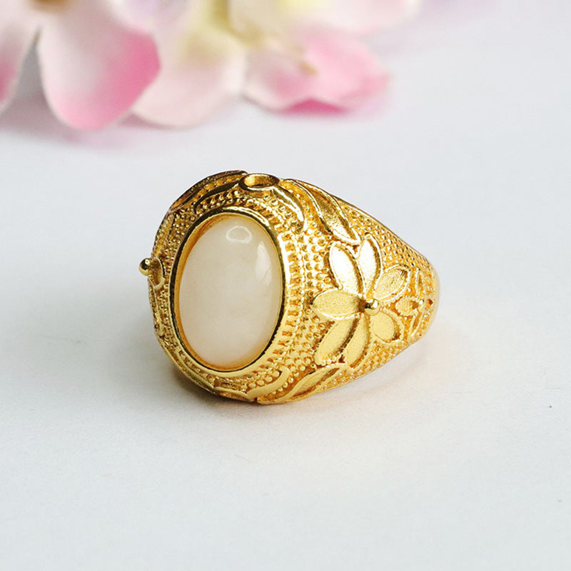 White Hetian Jade Petal Ring