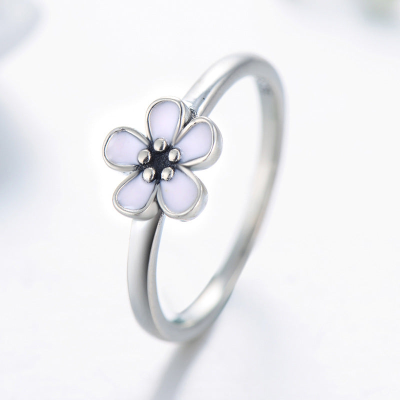 Stylish Sterling Silver Purple Flower Enamel Pop Ring - Women's Fashion Jewelry