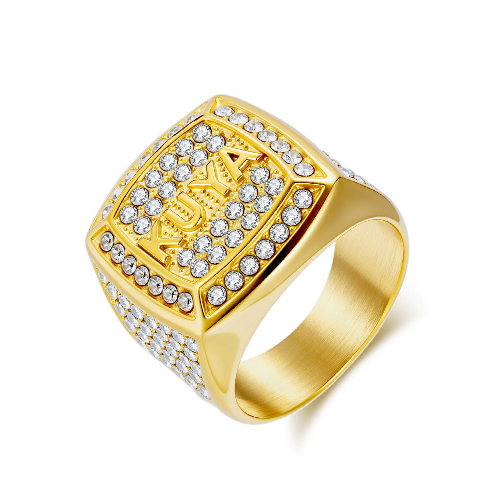 Planderful Shop Titanium Steel KUYA Ring For Men Hip Hop Style Full Zircon Niche Fashion Jewelry