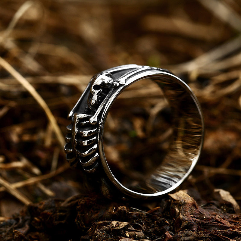 Titanium Steel Skull Ring for Men - European and American Punk Style, Wholesale Available