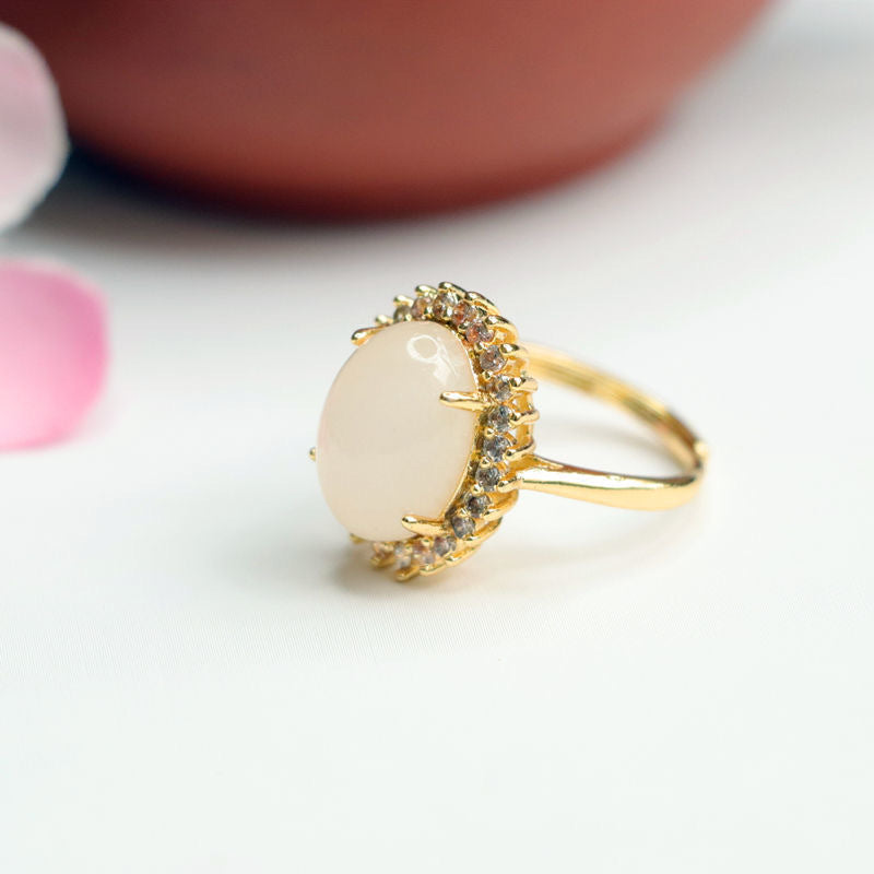 White Hetian Jade Oval Ring
