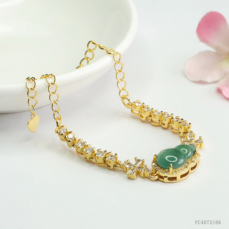 Blue Water Jadeite Four-Petal Flower & Gourd Bracelet