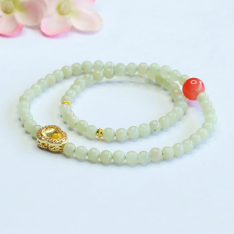 Qingshui Hetian Jade & Yanyuan Agate Double-Wrap Bracelet