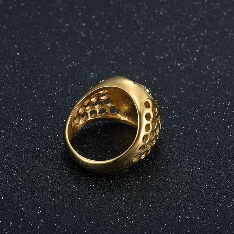 Planderful Everyday Genie Hip Hop Ring Titanium Steel Gold Plated Honeycomb Hollow Epoxy Mens Ring
