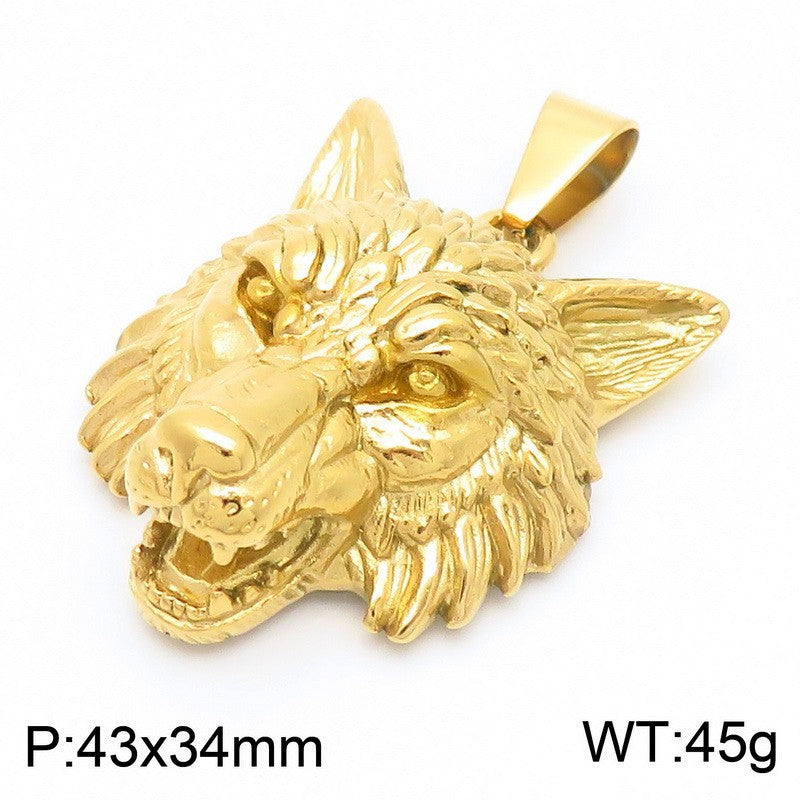 Animal, Punk Retro Viking Direwolf Head Stainless Steel Pendant For Men Necklace