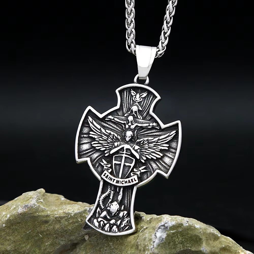 St. Michael Cross Stainless Steel Men's Pendant Necklace