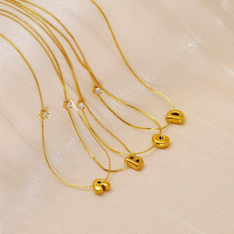 Planderful Jewelry Simple Chubby Bubble Letter Necklace Stainless Steel Personalization Pendant