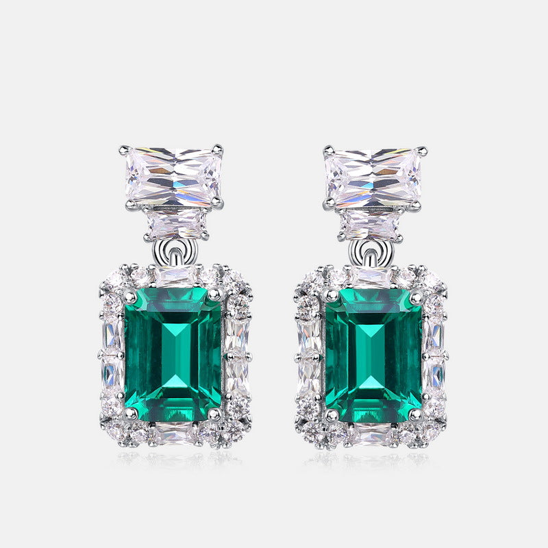 S925 Sterling Silver Lab-Grown Emerald Signature Stud Earrings
