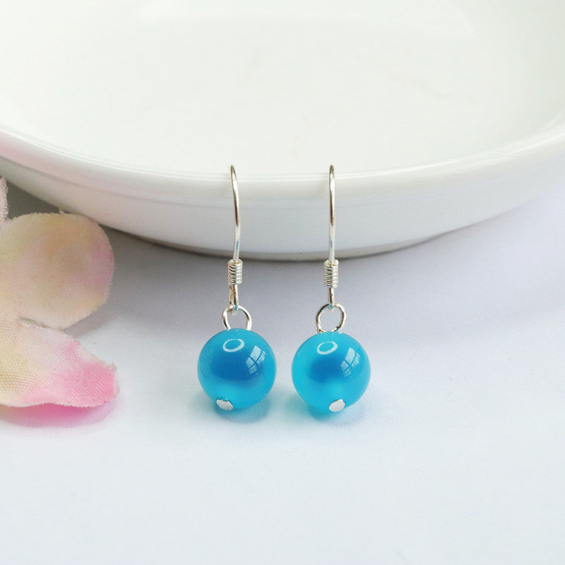 Blue Heart Agate 925 Silver Hook Earrings