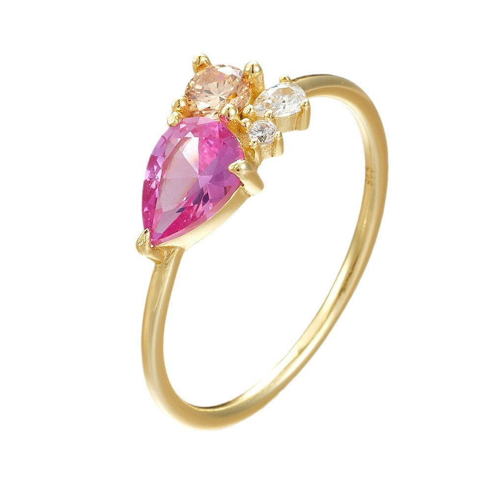 Rings Inlaid With Colored Water Droplets, Zircon Sterling Silver Rings,