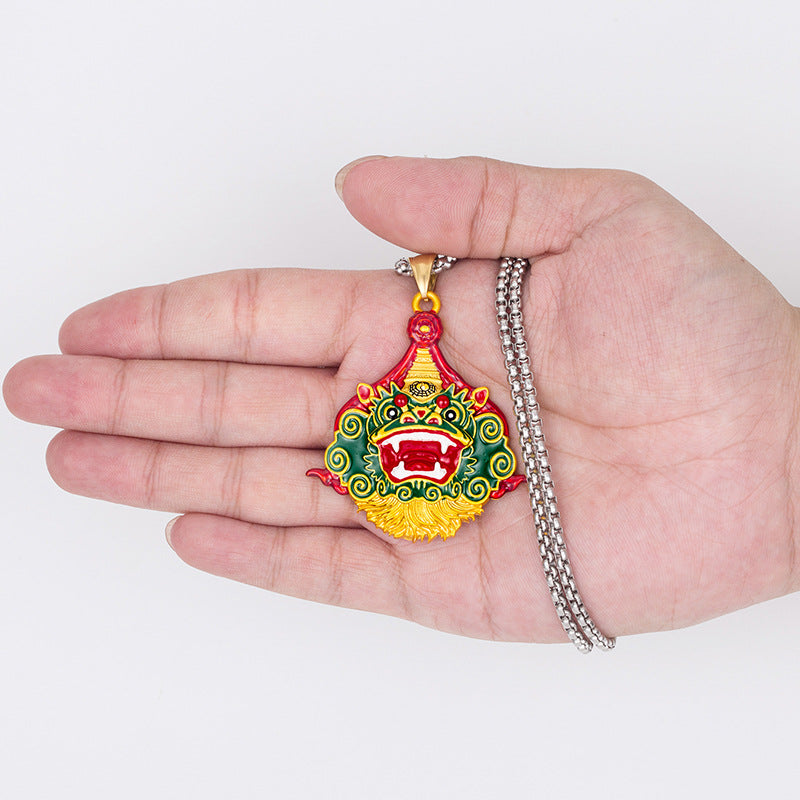Steel Necklace - Vintage Chinese Lion Dance Pendant For Men