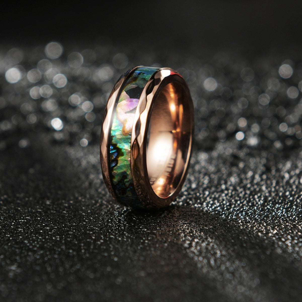 Black Rose Gold Tungsten Steel Men's Ring with Abalone Shell - Wholesale Jewelry for Men