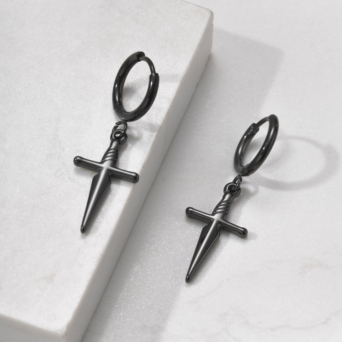 Black Dagger Huggie Earring — Single or Pair
