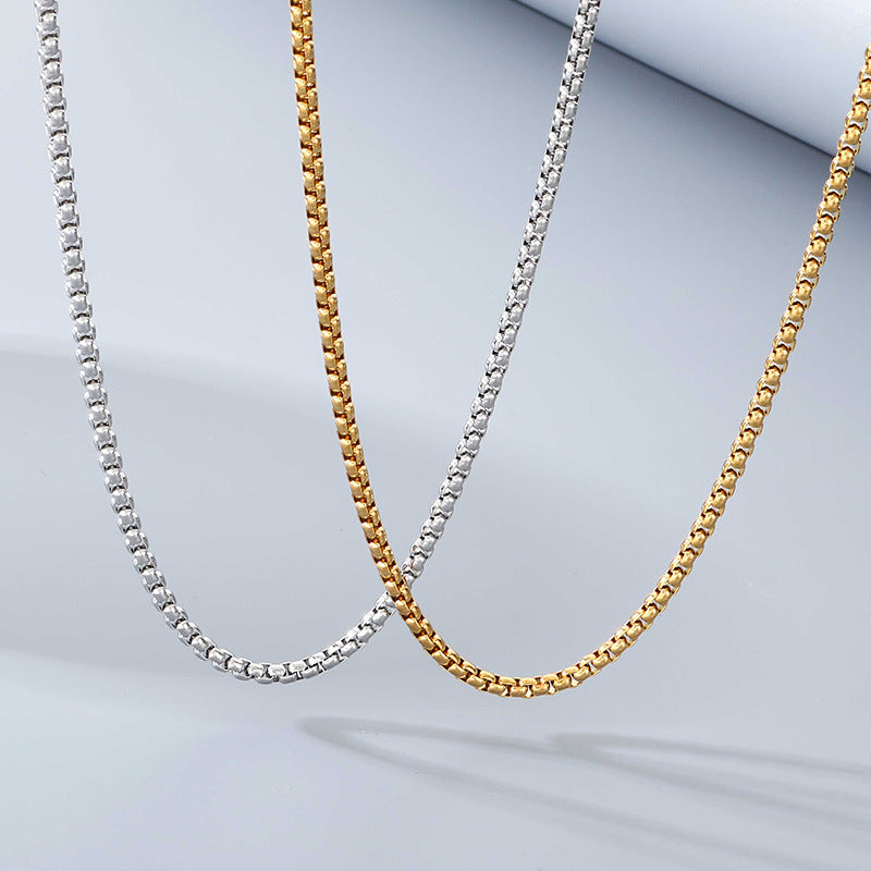 Commuter Versatile Stainless Steel Square Pearl Necklace Plain Chain Men's And Women's'S Factory