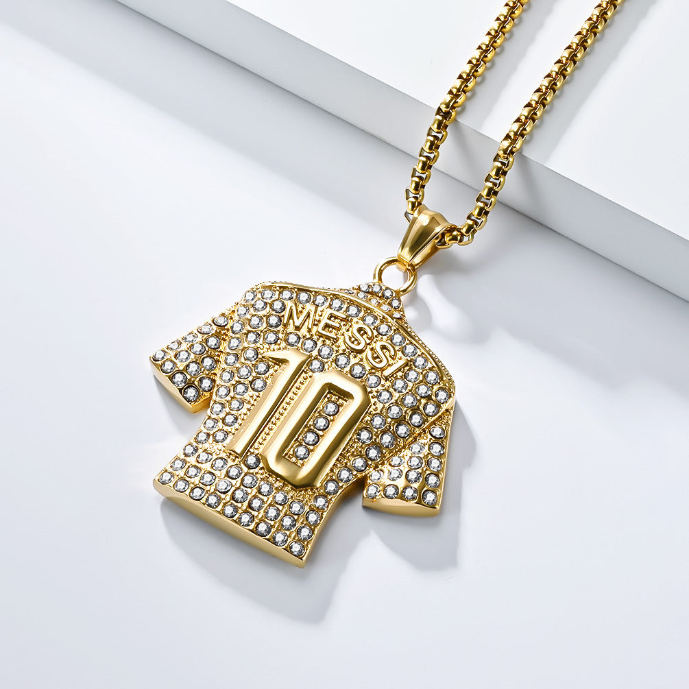 Planderful World Cup Football Jersey Pendant for Boys Bold Gold Plated Zircon Titanium Steel Necklace