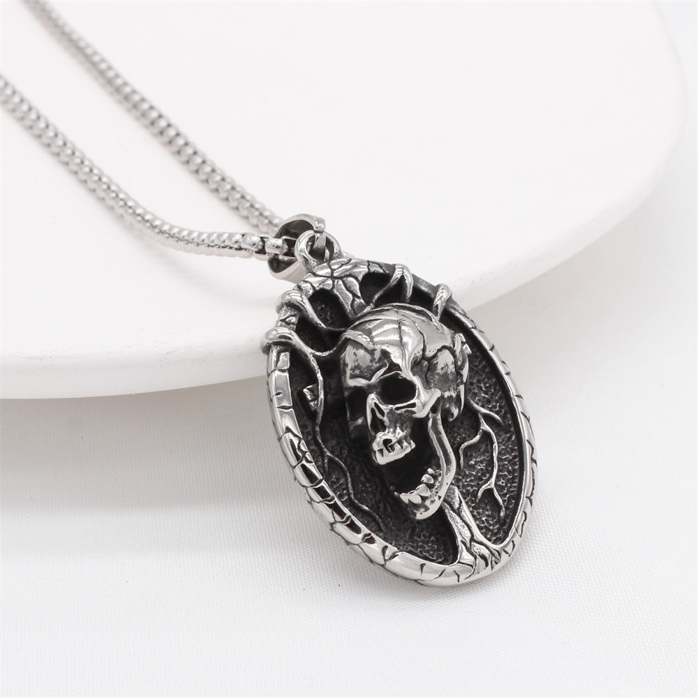 Halloween Shouting Skull Oval Titanium Steel Pendant for Men