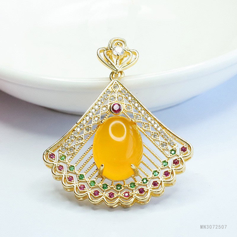 Yellow Chalcedony Peacock Pendant — No Chain