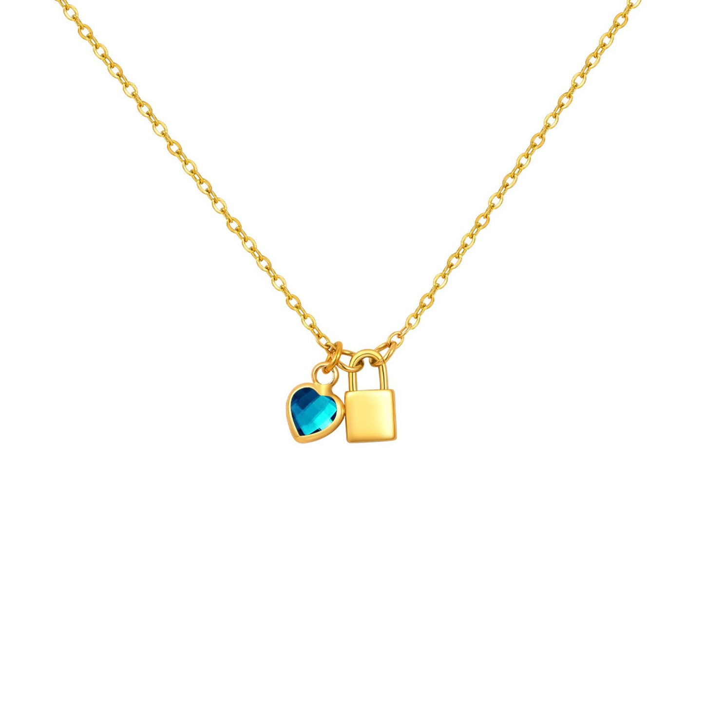 Wind Ladies Birthday Gift Stainless Steel Gold Lock Peach Heart Twelfth Necklace
