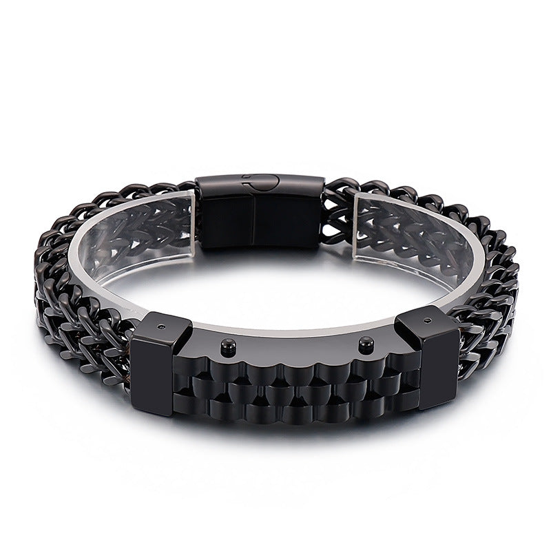 Trendy Men's Hip-Hop Style 18K Gold-Plated Titanium Steel Bracelet with Front and Back Chain Design