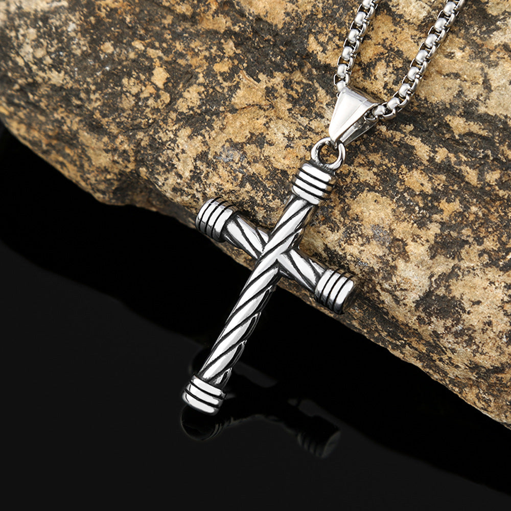 New Twisted Cross Titanium Steel Necklace for Men and Women