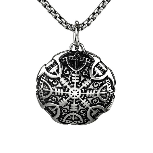European And American Jewelry Titanium Steel Men's Pendant Vintage Viking Compass Shield Necklace
