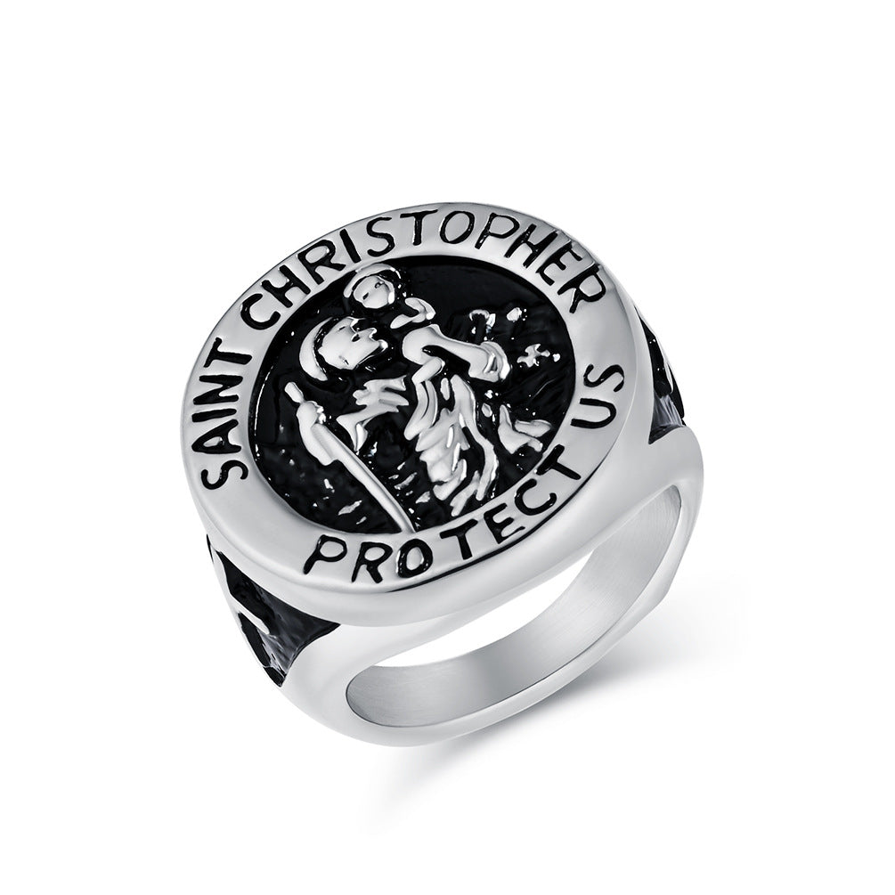 European And American Literary Retro Christopher Steel Ring