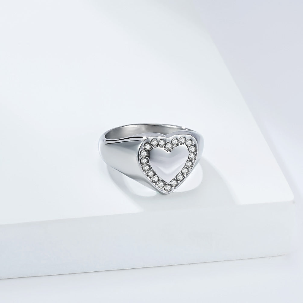 Heart Zircon Gold-Plated Stainless Steel Ring Unisex