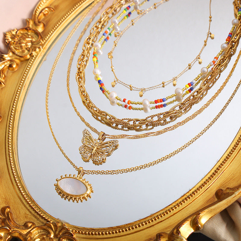 Golden Geometric Titanium Steel Jewelry Set for Women