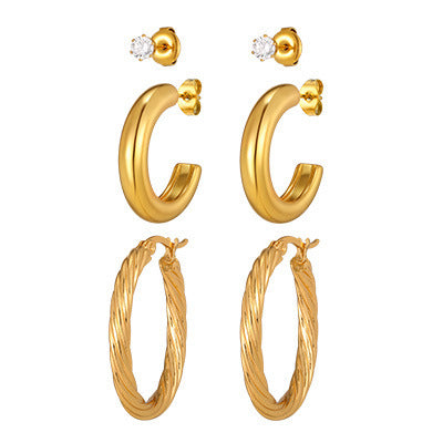 Gold-Tone Earring Set — Crystal Studs or Hoops