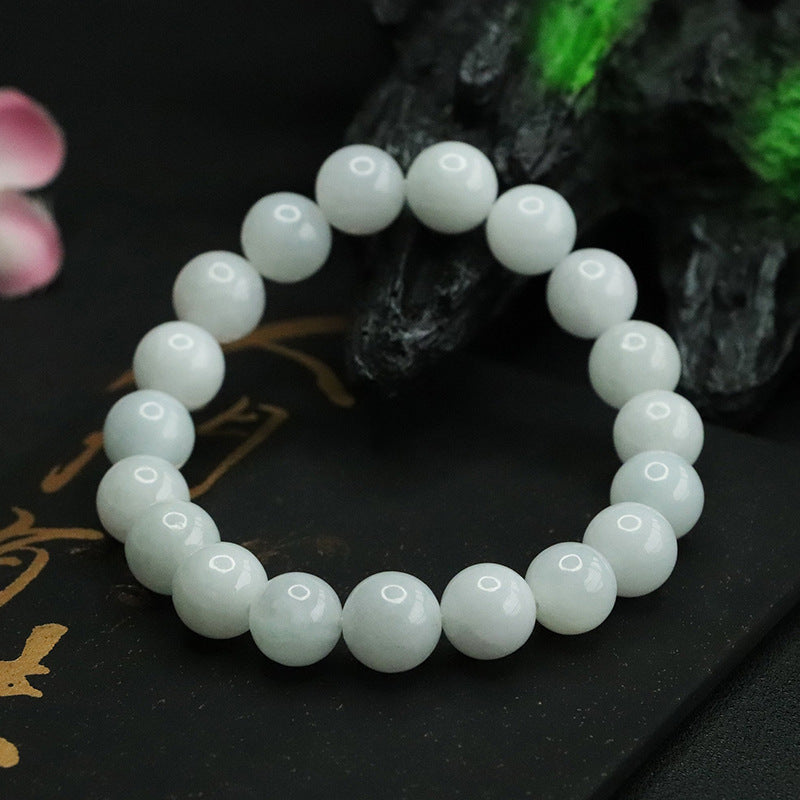 Jadeite White-Tone Round Bead Bracelet