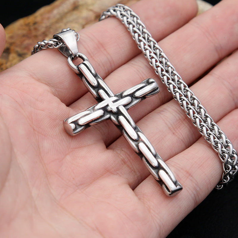 Punk Cross Snake Stainless Steel Men's Pendant Necklace