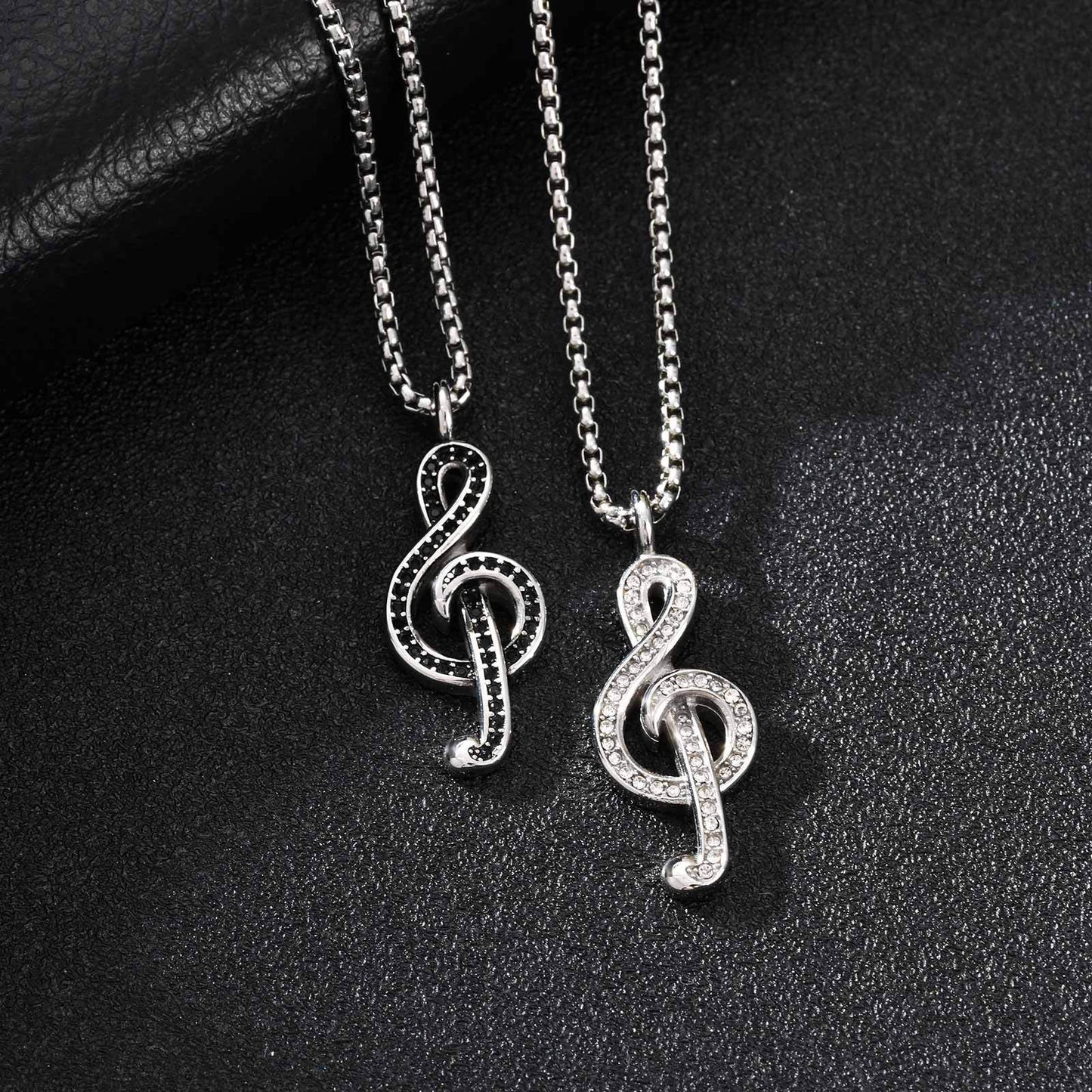 Planderful Music Note Necklace Unisex Zircon Pendant